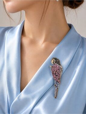 Vintage Style Parrot Crystal Bird Glam Brooch